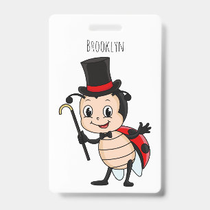 Cute ladybug with top hat and tie cartoon badge