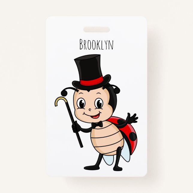 Cute ladybug with top hat and tie cartoon badge (Front)