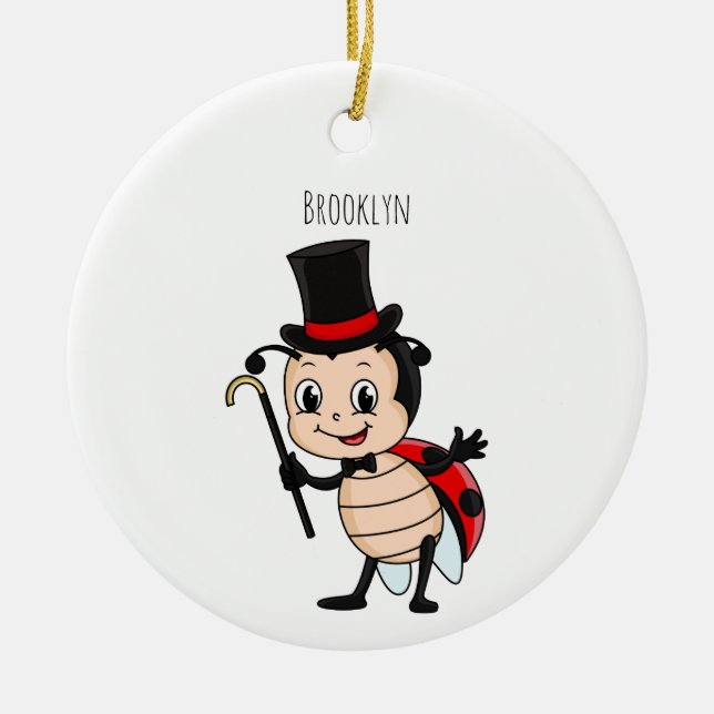 Cute ladybug with top hat and tie cartoon ceramic ornament (Front)