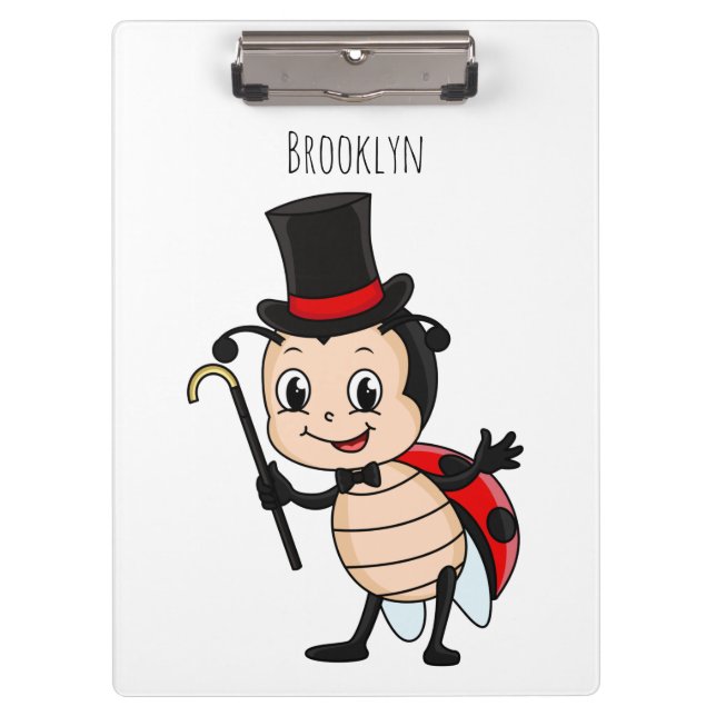 Cute ladybug with top hat and tie cartoon  clipboard (Front)