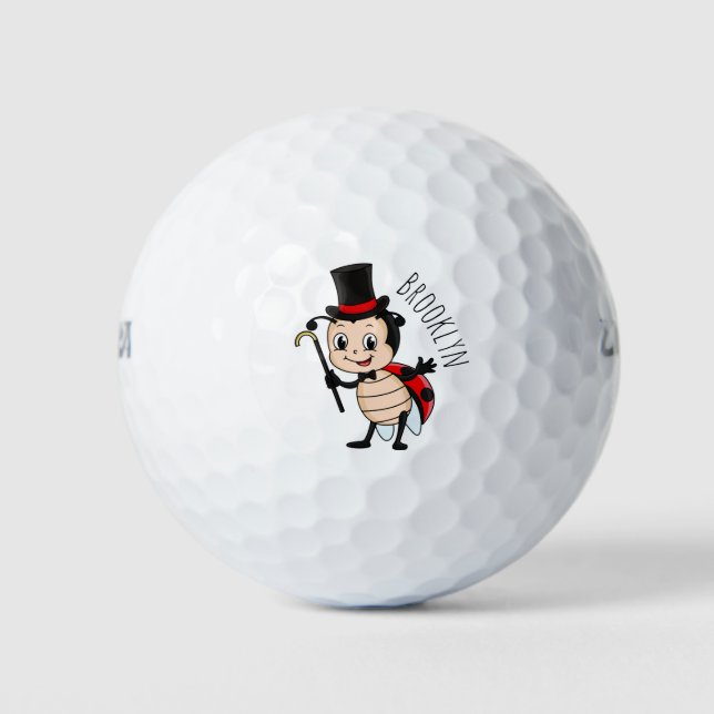 Cute ladybug with top hat and tie cartoon golf balls (Front)