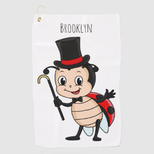Cute ladybug with top hat and tie cartoon golf towel