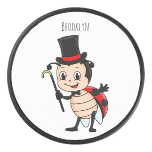 Cute ladybug with top hat and tie cartoon  hockey puck
