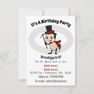 Cute ladybug with top hat and tie cartoon invitation