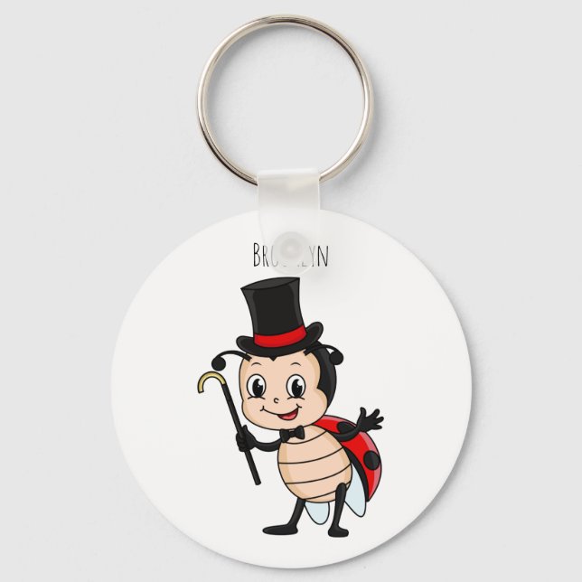 Cute ladybug with top hat and tie cartoon keychain (Front)