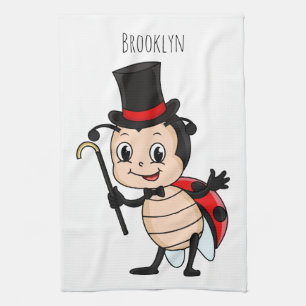 Cute ladybug with top hat and tie cartoon kitchen towel