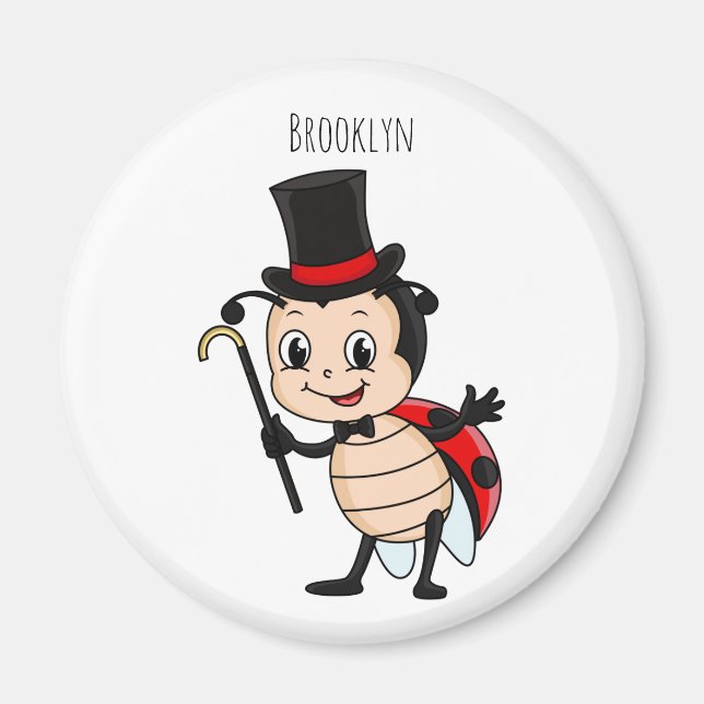Cute ladybug with top hat and tie cartoon  magnet (Front)