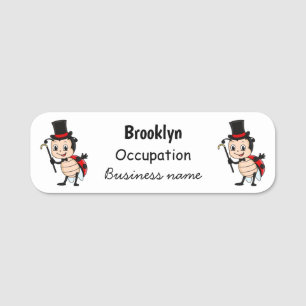 Cute ladybug with top hat and tie cartoon name tag