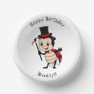 Cute ladybug with top hat and tie cartoon paper plate