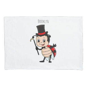 Cute ladybug with top hat and tie cartoon pillowcase