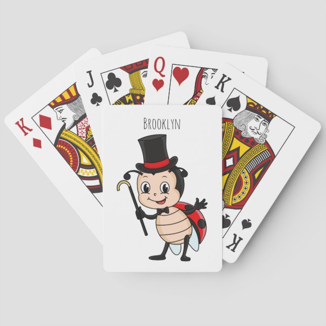 Cute ladybug with top hat and tie cartoon playing cards (Back)