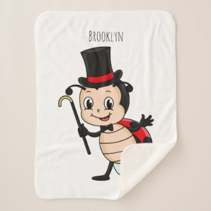 Cute ladybug with top hat and tie cartoon sherpa blanket