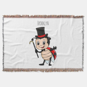 Cute ladybug with top hat and tie cartoon  throw blanket