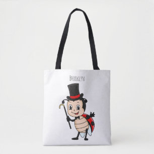 Cute ladybug with top hat and tie cartoon tote bag