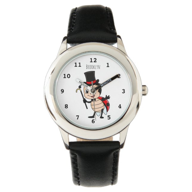 Cute ladybug with top hat and tie cartoon watch (Front)