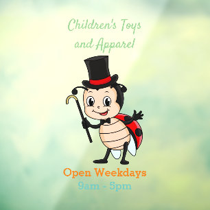 Cute ladybug with top hat and tie cartoon window cling