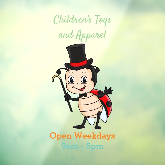 Cute ladybug with top hat and tie cartoon window cling (Sheet 3)