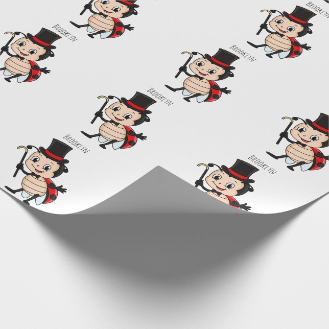 Cute ladybug with top hat and tie cartoon wrapping paper (Corner)