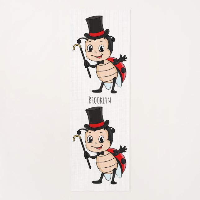 Cute ladybug with top hat and tie cartoon  yoga mat (Front)