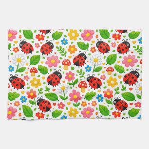 Cute Ladybugs and Flowers for Kids Kitchen Towel
