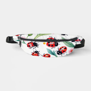 Cute ladybugs and flowers pattern white fanny pack