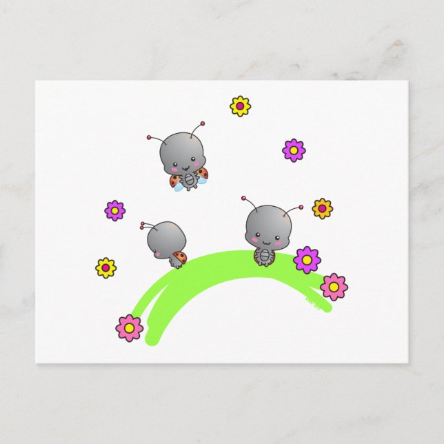 Cute Ladybugs and Flowers Postcard (Front)