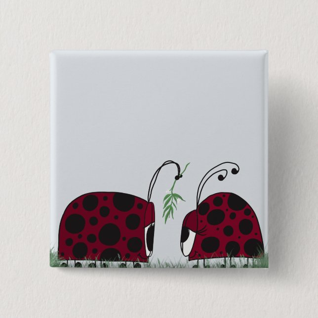 Cute Ladybugs And Mistletoe 2 Inch Square Button (Front)