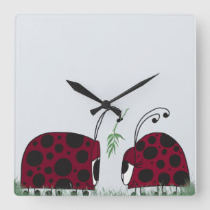 Cute Ladybugs And Mistletoe Square Wall Clock