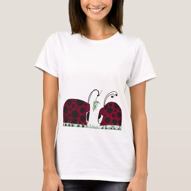 Cute Ladybugs And Mistletoe T-Shirt (Front)
