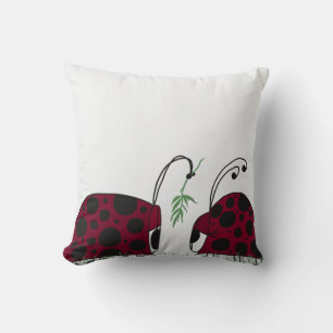 Cute Ladybugs And Mistletoe Throw Pillow