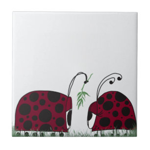 Cute Ladybugs And Mistletoe Tile