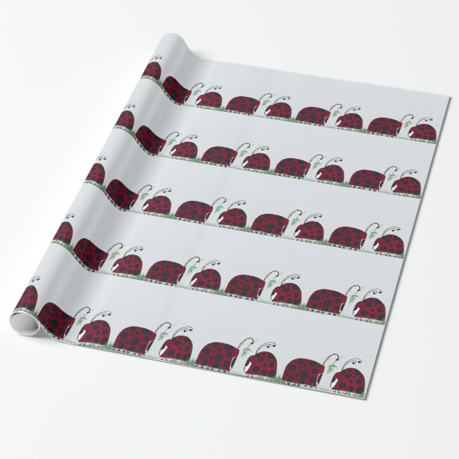Cute Ladybugs And Mistletoe Wrapping Paper (Unrolled)