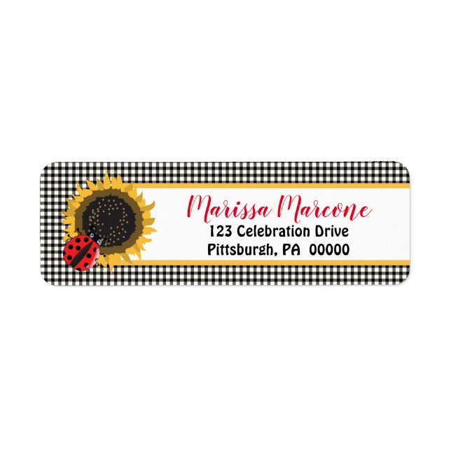 Cute Ladybugs and Sunflowers BW Gingham Checks (Front)