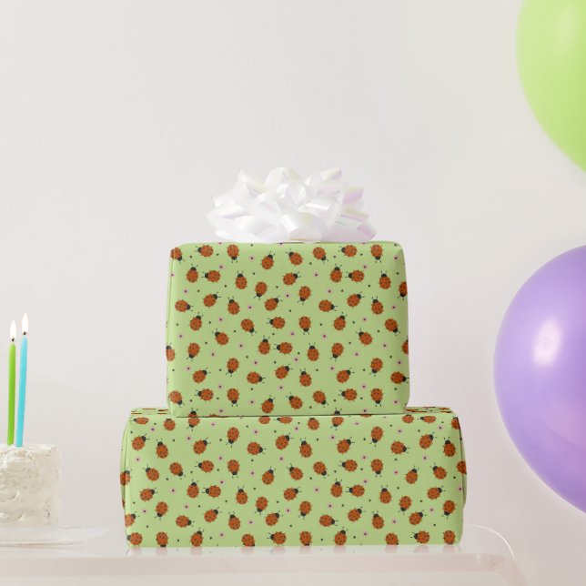 Cute ladybugs Easter pattern on light green Wrapping Paper (Party Gifts)