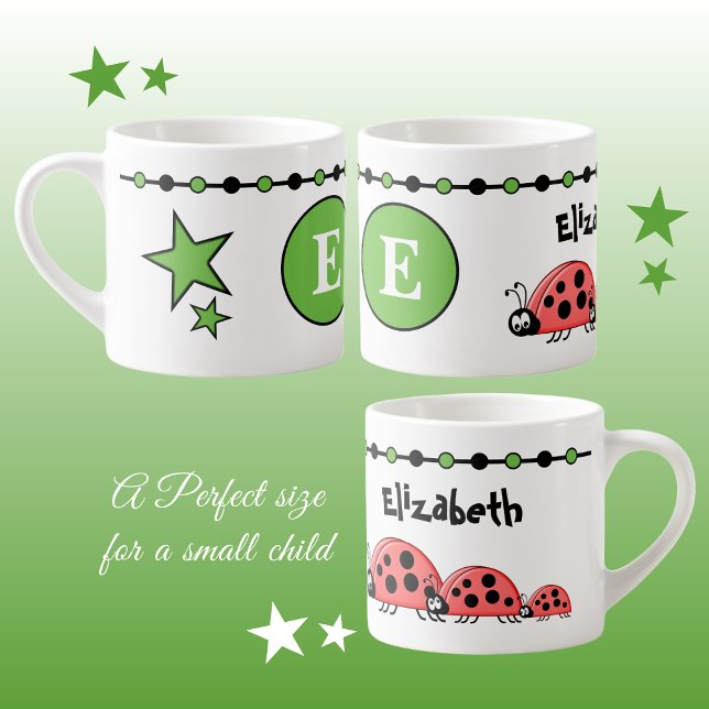 Cute ladybugs green black with stars child's espresso cup (Creator Uploaded)
