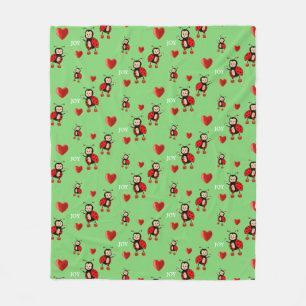 Cute Ladybugs, Hearts and Joy Text on Light Green Fleece Blanket