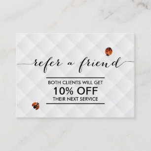 Cute Ladybugs Modern White Quilted Referral Card