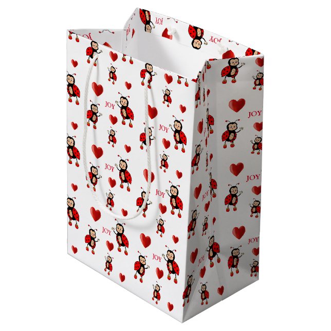 Cute Ladybugs on White Medium Gift Bag (Back Angled)