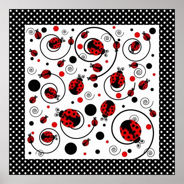 Cute Ladybugs Polka Dots and Swirls  Poster (Front)
