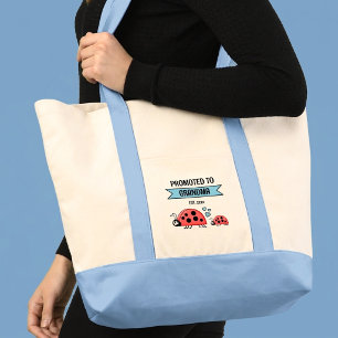 Cute ladybugs promoted to grandma blue tote bag