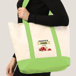 Cute ladybugs promoted to grandma green tote bag<br><div class="desc">Celebrate the sweetest promotion ever with this “Promoted to Grandma” tote bag! Featuring two adorable ladybugs (ladybirds), love hearts, and space to add the Established year, it’s a cute and meaningful gift for a new grandma. Perfect for baby announcements, pregnancy reveals, or a thoughtful grandmother gift she can use every...</div>
