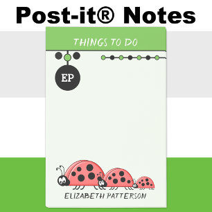 Cute ladybugs things to do name kids green post-it notes