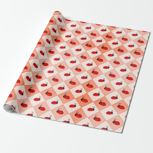 Cute Ladybugs Wrapping Paper (Unrolled)