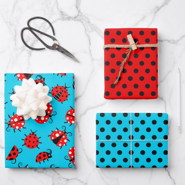 Cute Ladybugs Wrapping Paper Set of 3 (Front)