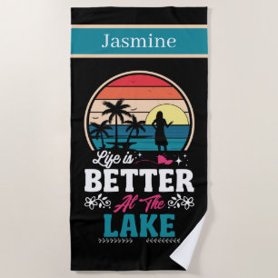 cute lake life word art  beach towel
