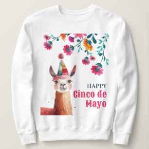 Cute Lama Watercolor Flowers Happy Cinco de Mayo Sweatshirt