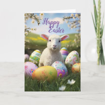 Cute Lamb and Easter Eggs
