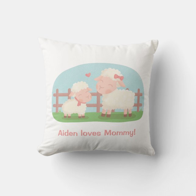 Cute Lamb and Mommy Baby Nursery Room Decor Throw Pillow (Front)