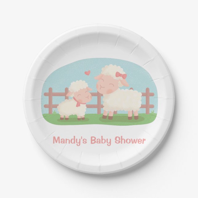 Cute Lamb and Mommy Farm Baby Shower Supplies Paper Plate (Front)