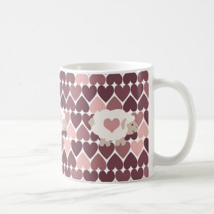 Cute lamb and pink hearts coffee mug